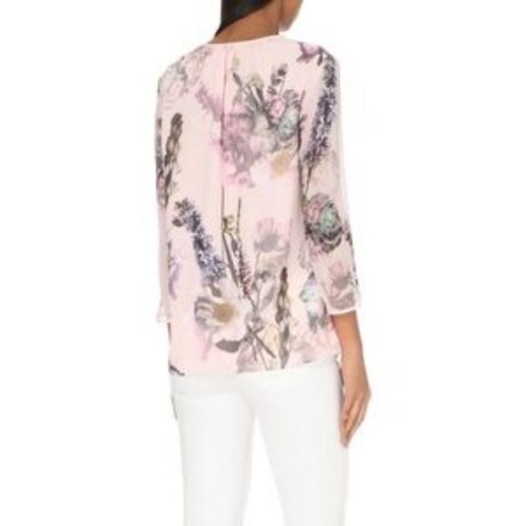 Ted BAKER BABY PINK KALIMA TORCHLIT FLORAL BLOUSE TOP SIZE 2 - Picture 3 of 17